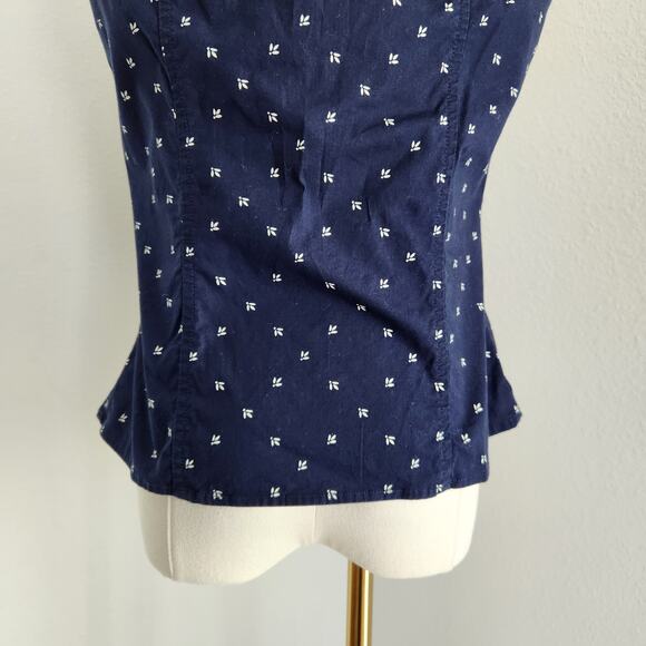Y2K High Sierra Blue White Patterned Square Neck Button Down Tank Top S - Picture 7 of 8
